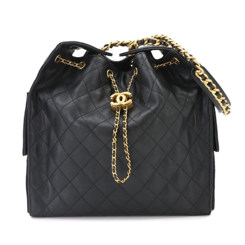 Chanel 25 Medium Chain Shoulder Handbag, Caviar Leather, Black, AS5311, Gold ...